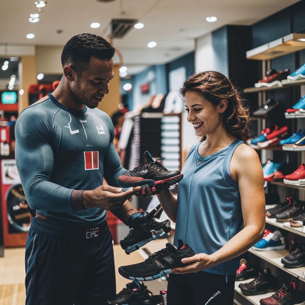 Conseiller sportif aidant un client en boutique
